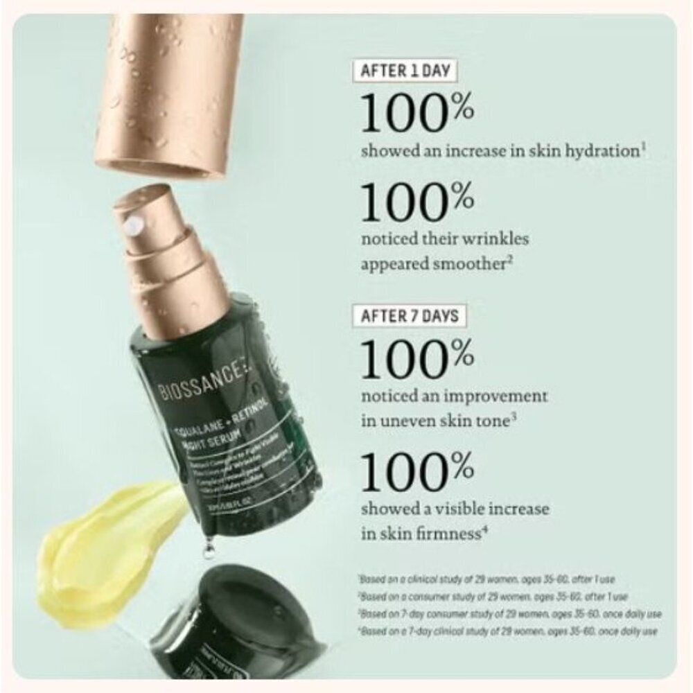 Biossance Squalane & Retinol Night Serum 30ml Dermatologist-Tested Vegan NEW - Picture 2 of 8